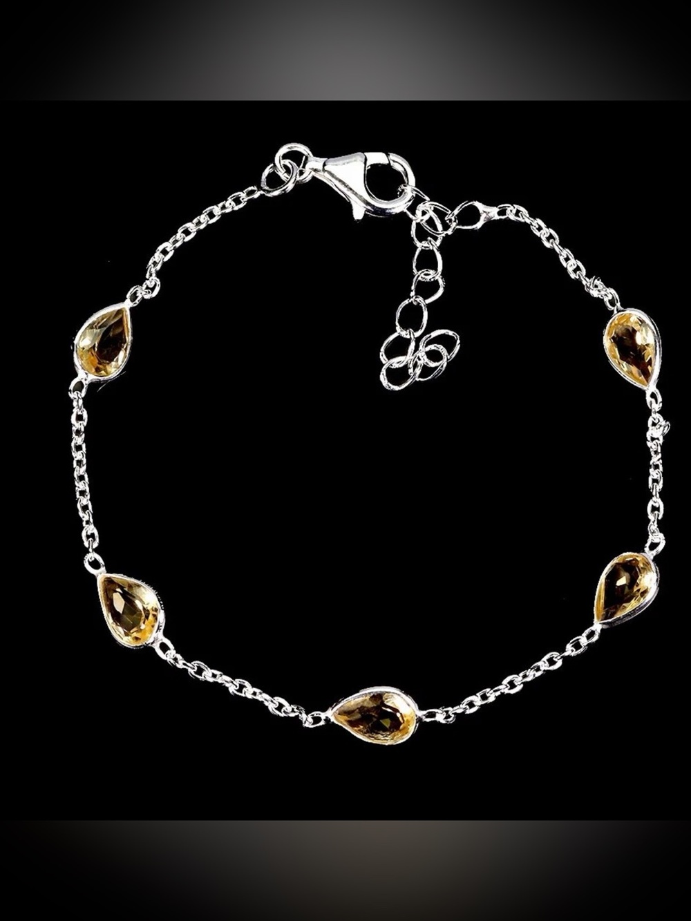 Stunning Natural Citrine 7x5mm Pear cut 925 Sterling Silver bracelet 7.5”